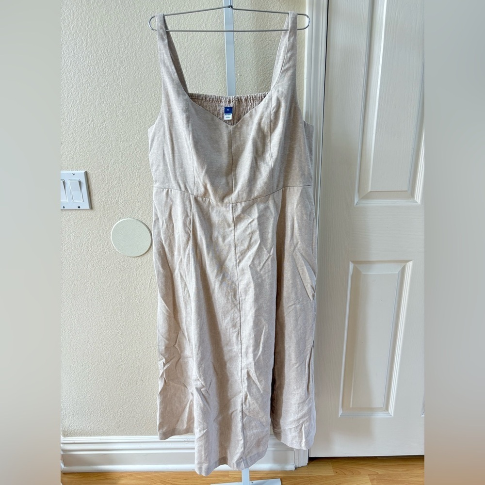 Old Navy Fit & Flare Sleeveless Linen-Blend Midi Dress in Flax Linen - Size XL - Picture 4 of 6
